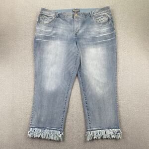 Democracy AbSolution Jeans Plus Size 24W Blue Skinny Double Layer Chew Fray Hem